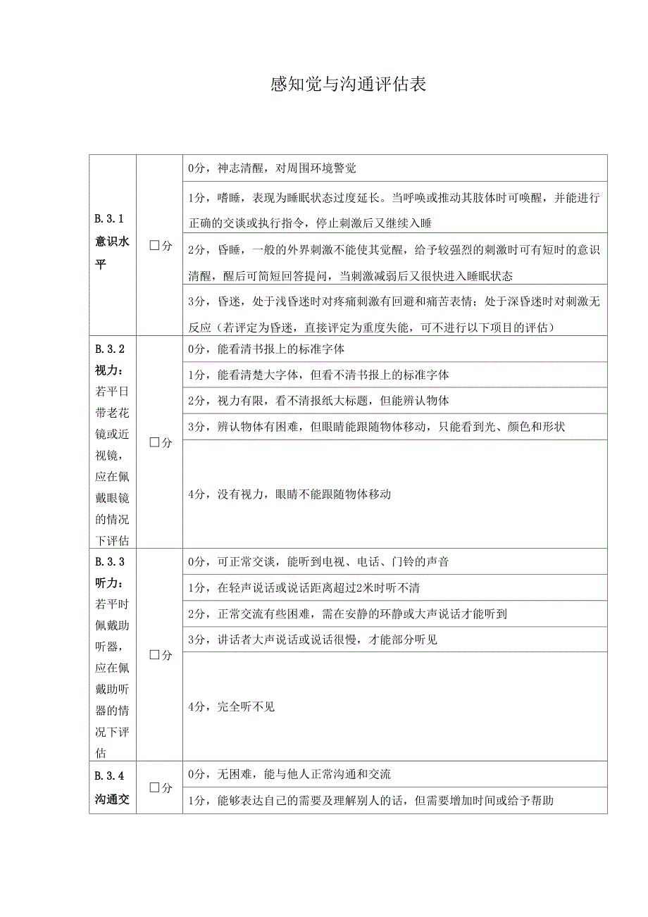 养老院感知觉与沟通评估表_第1页