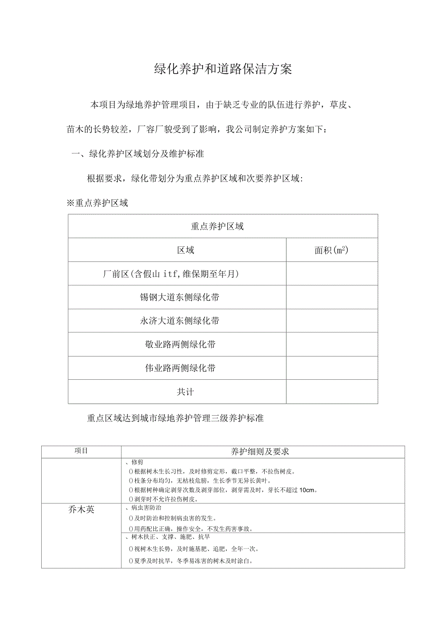 绿化养护和道路保洁方案(施工组织设计)_第1页