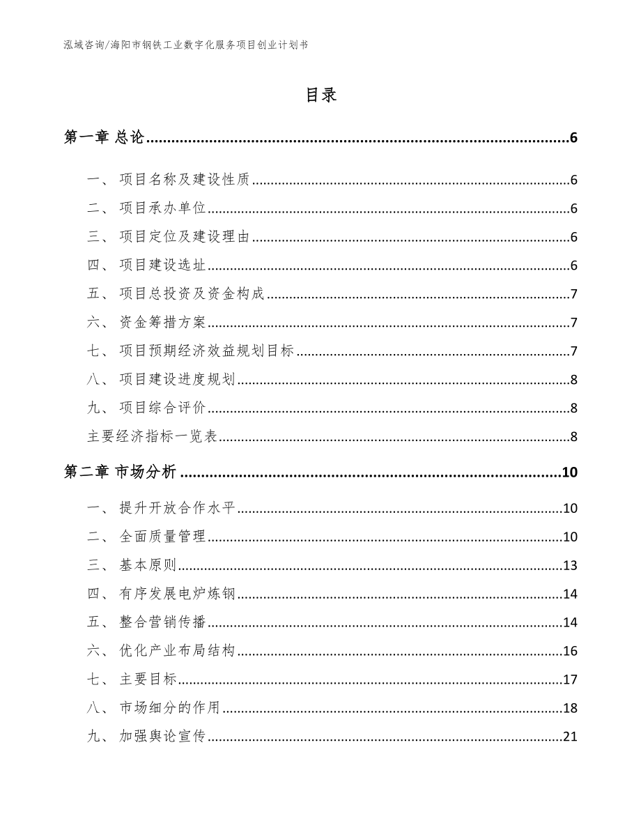海阳市钢铁工业数字化服务项目创业计划书_第1页