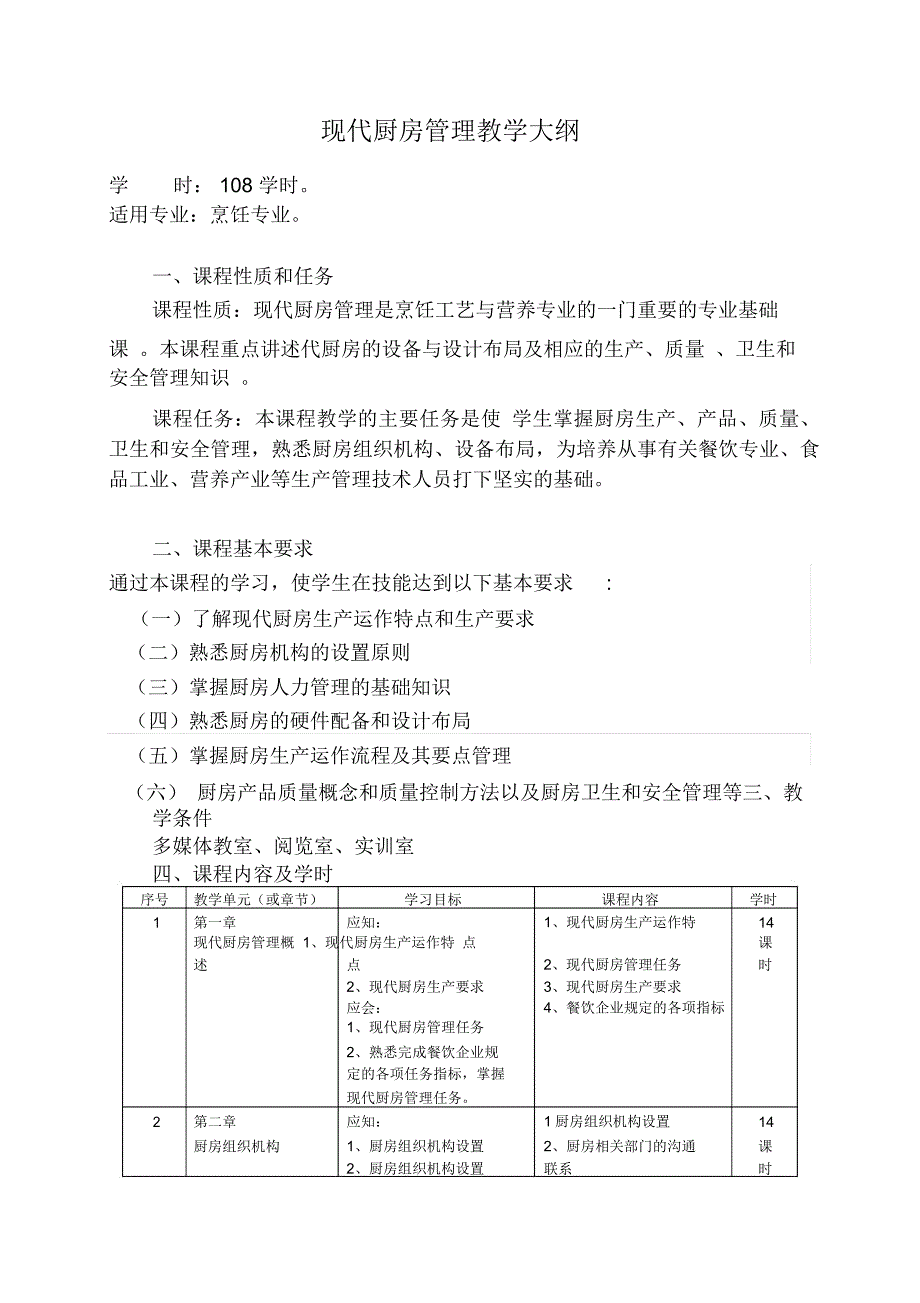 现代厨房管理教学大纲_第1页