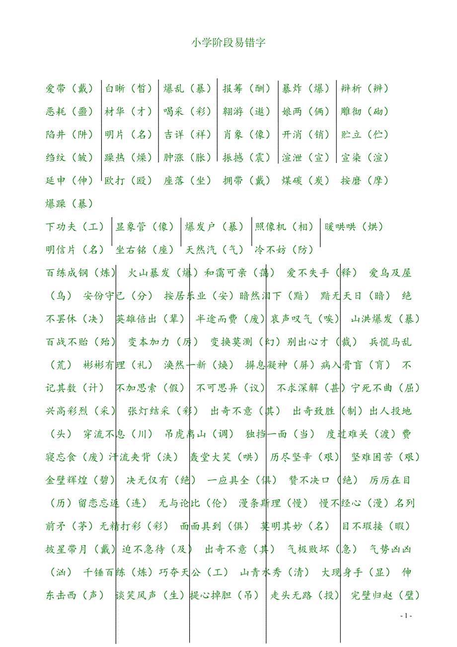 小学生易错字词汇总—精确排版绝对超值_第1页