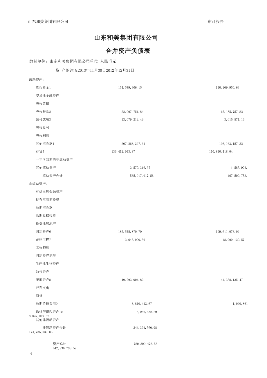 山东和美集团有限公司111月财务报表审计报告_第4页