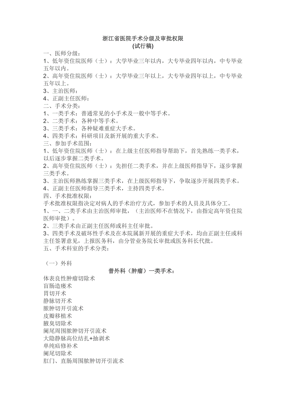 精品资料2022年收藏浙江省医院手术分级与审批权限_第1页