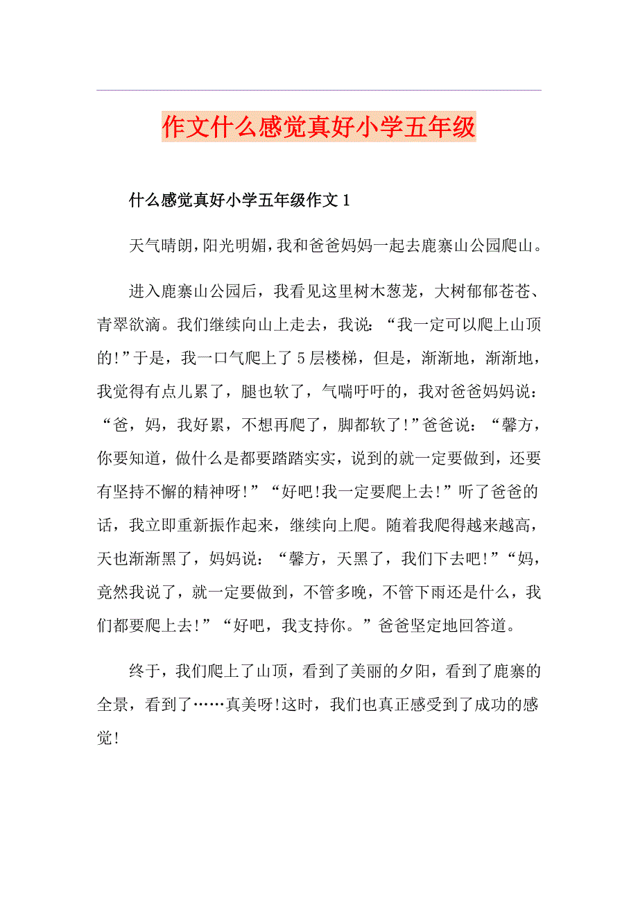 作文什么感觉真好小学五年级_第1页