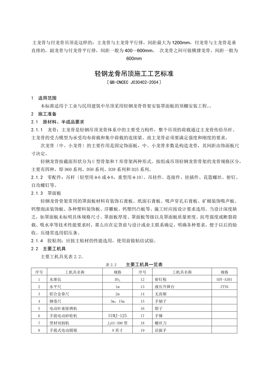 轻钢龙骨吊顶工程施工工艺标准_第1页
