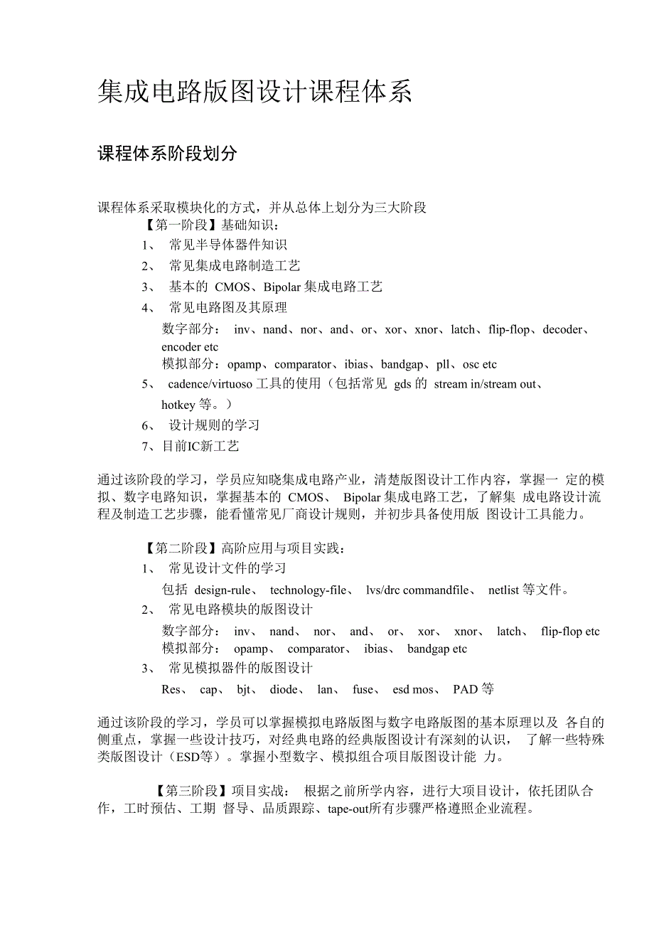 集成电路方向课程体系_第1页