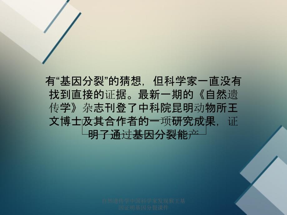 自然遗传学中国科学家发现猴王基因证明基因分裂课件_第3页