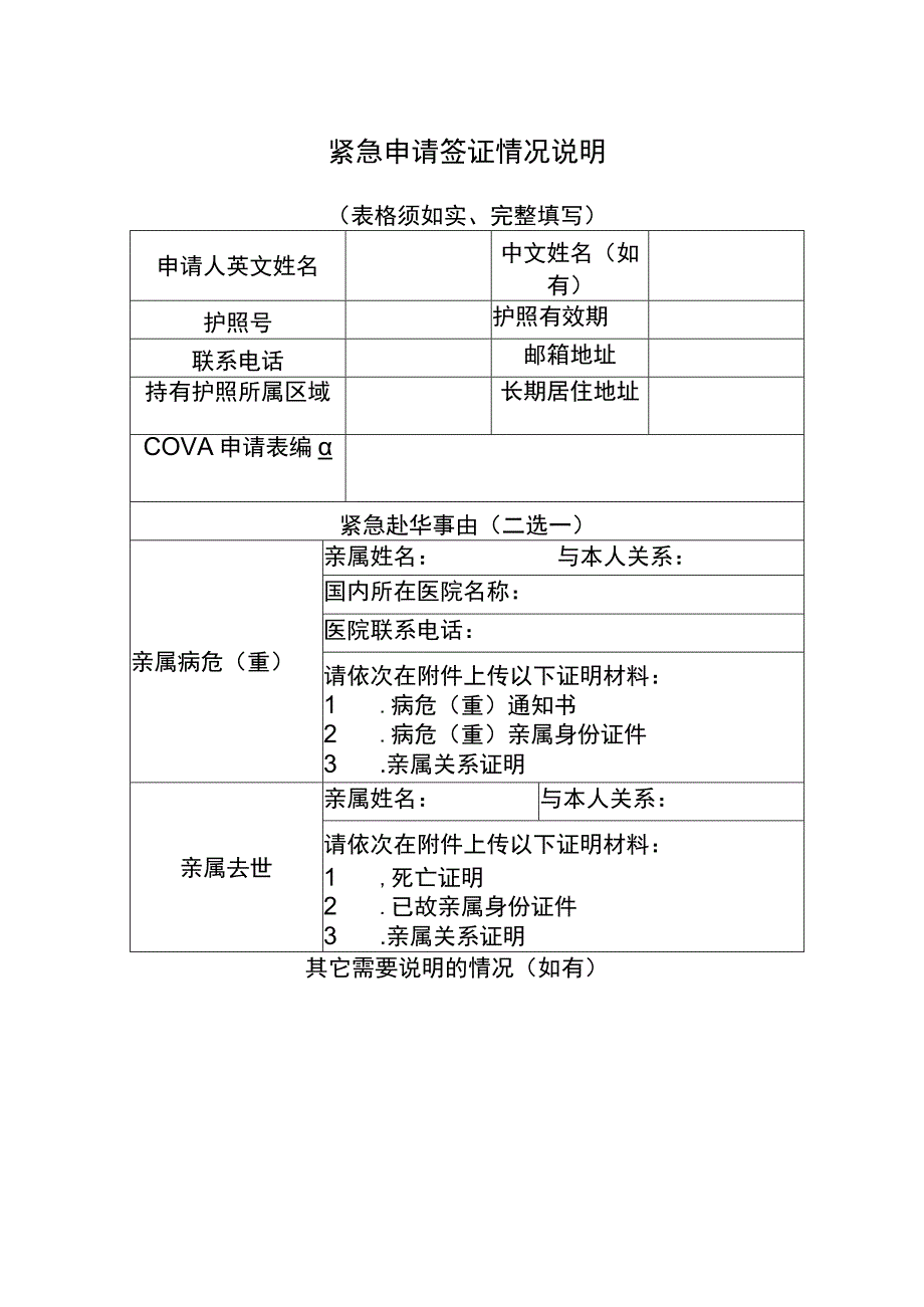 紧急申请签证情况说明表格须如实、完整填写_第1页