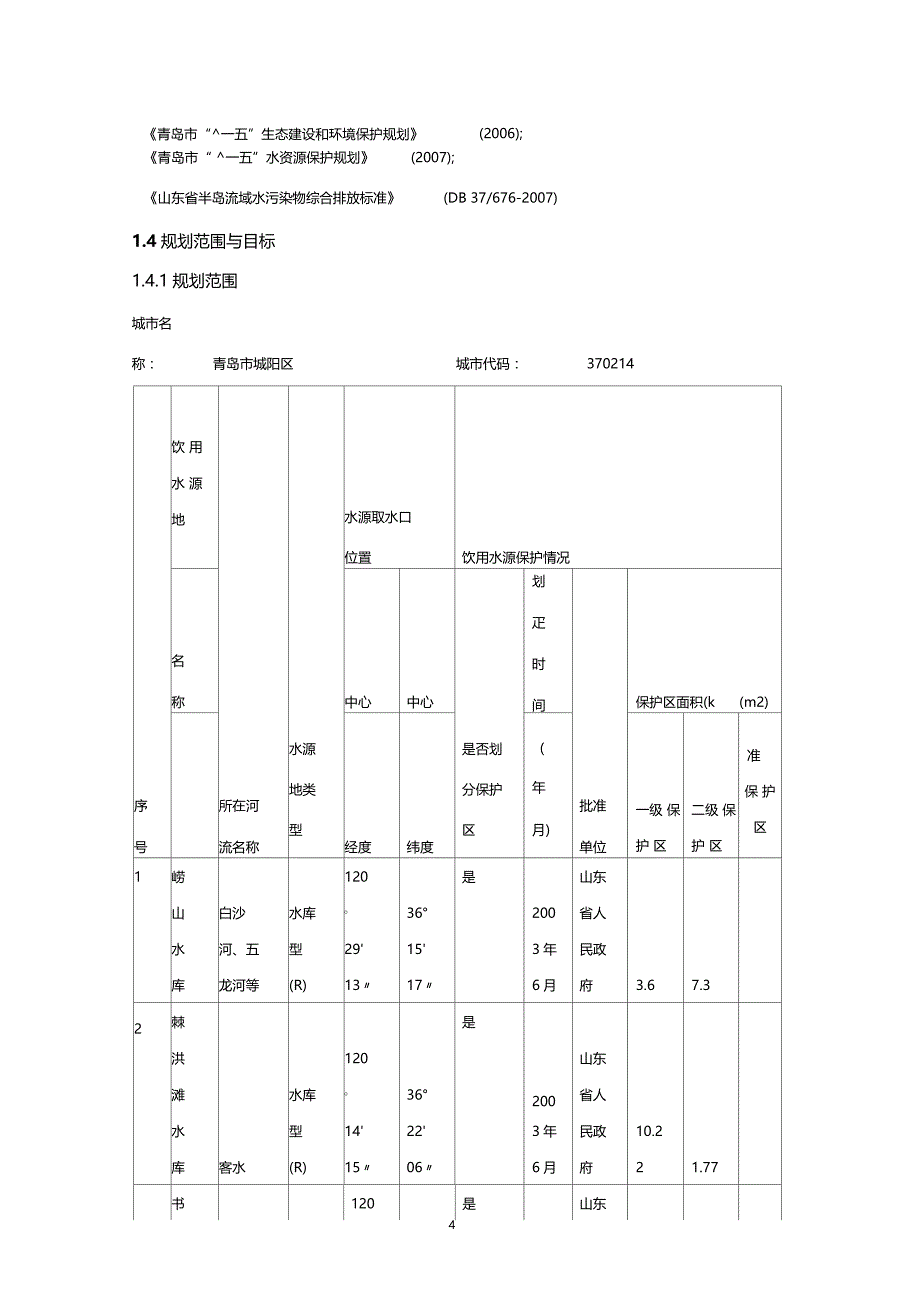 崂山水库饮用水水源地环境保护规划_第4页