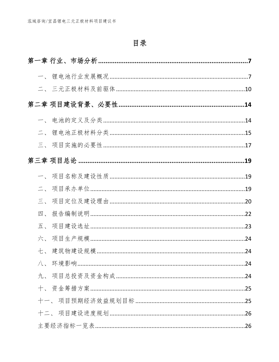 宜昌锂电三元正极材料项目建议书（模板范文）_第1页