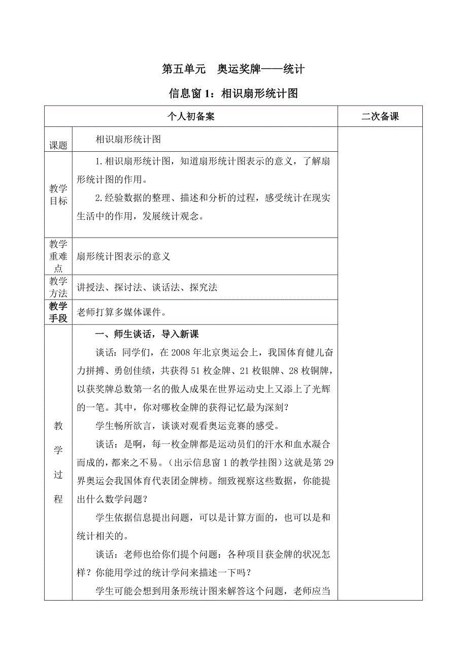 青岛版六年级下册第五单元统计教学设计_第1页