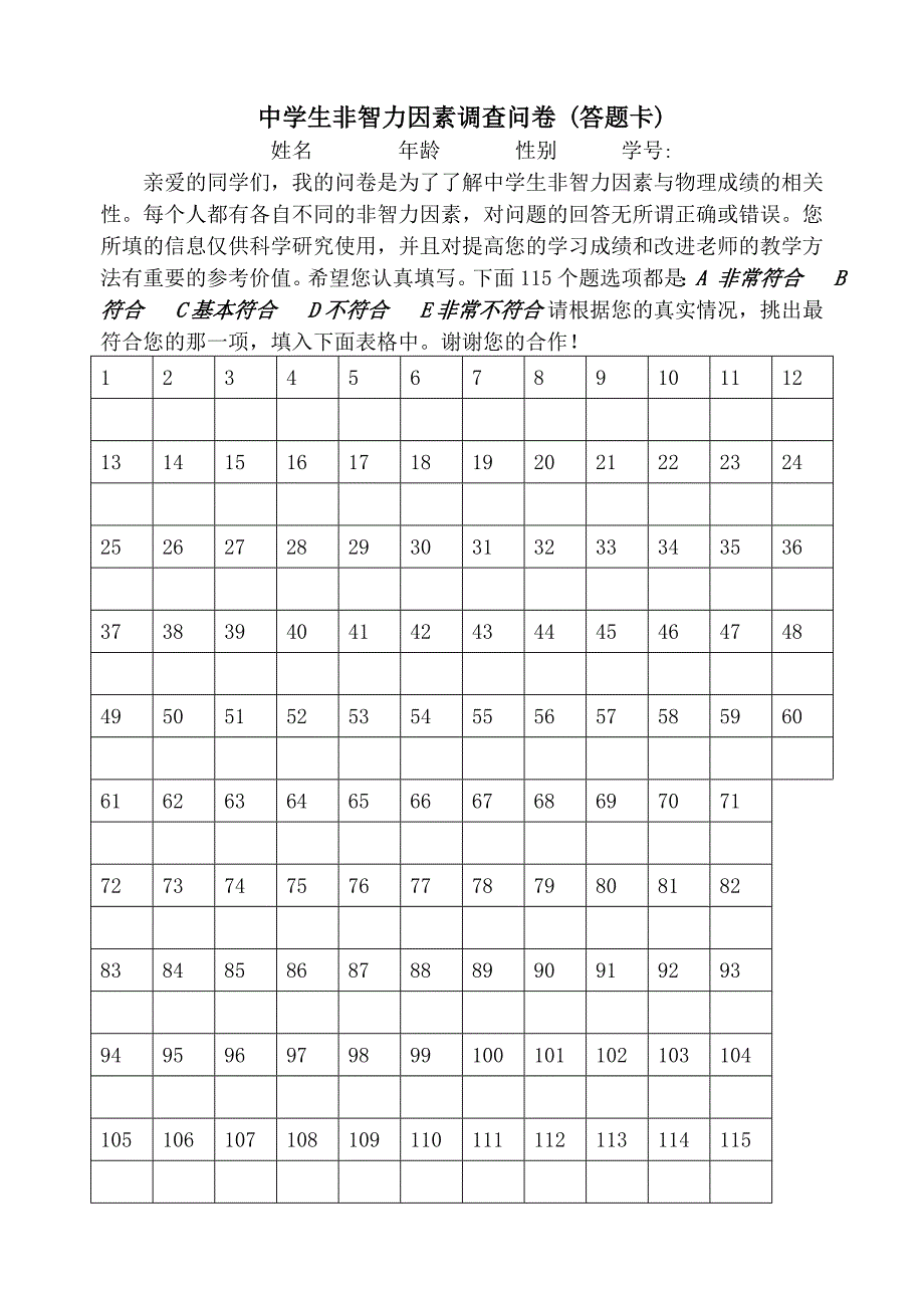 中学生非智力因素调查问卷_第1页