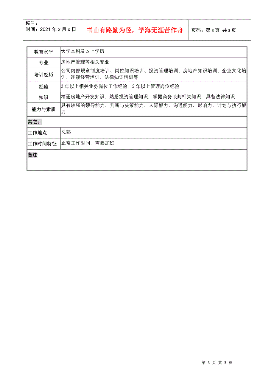 餐饮企业房产部经理岗位说明书l_第3页