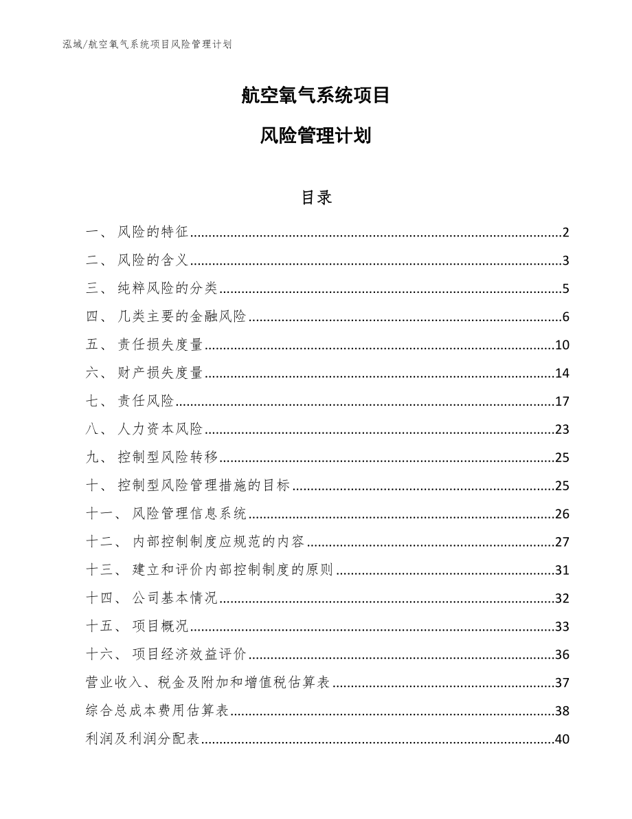 航空氧气系统项目风险管理计划（参考）_第1页