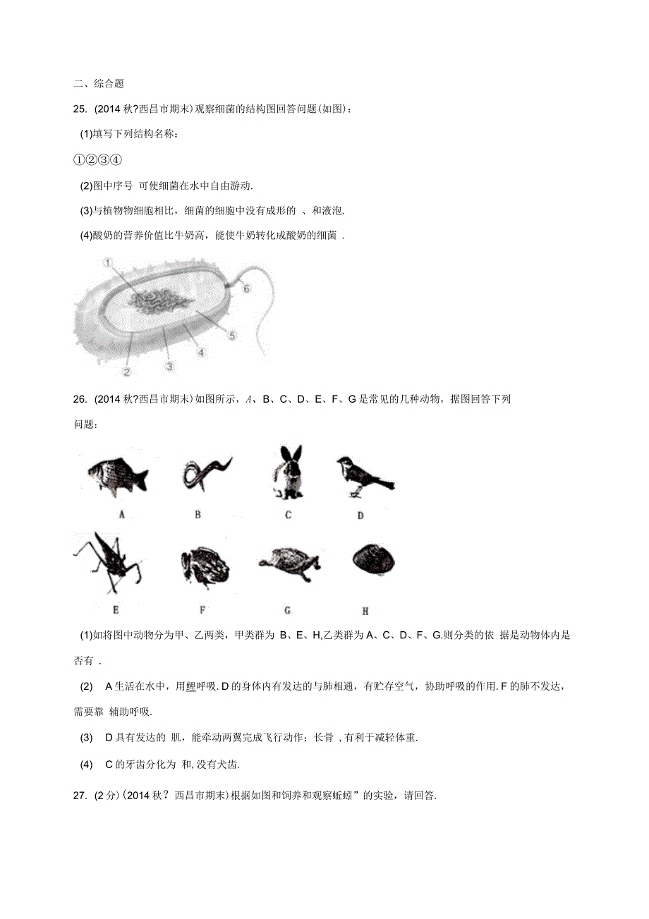 人教版八上生物期末考试生物试题(习题2带答案)_第4页