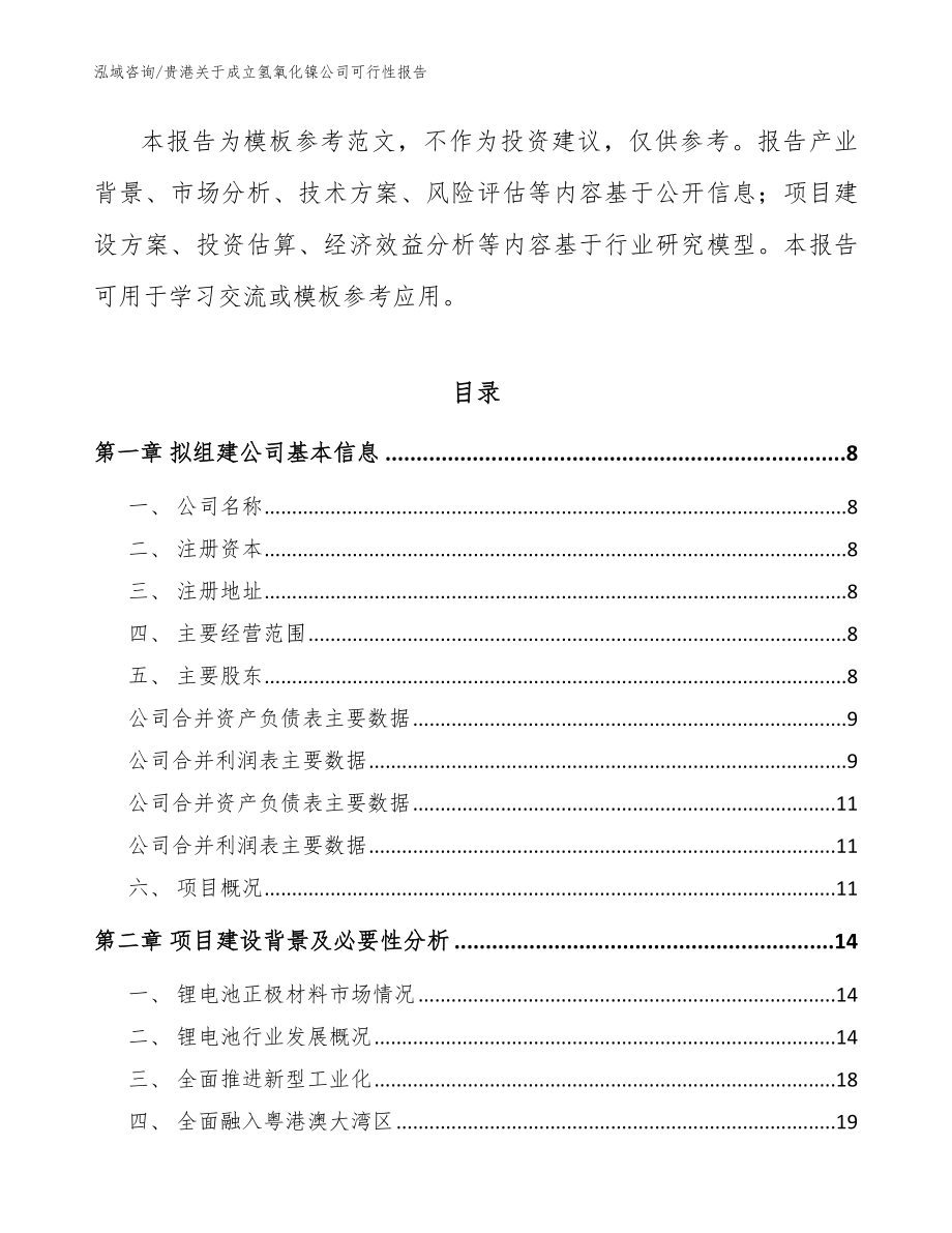 贵港关于成立氢氧化镍公司可行性报告模板_第3页
