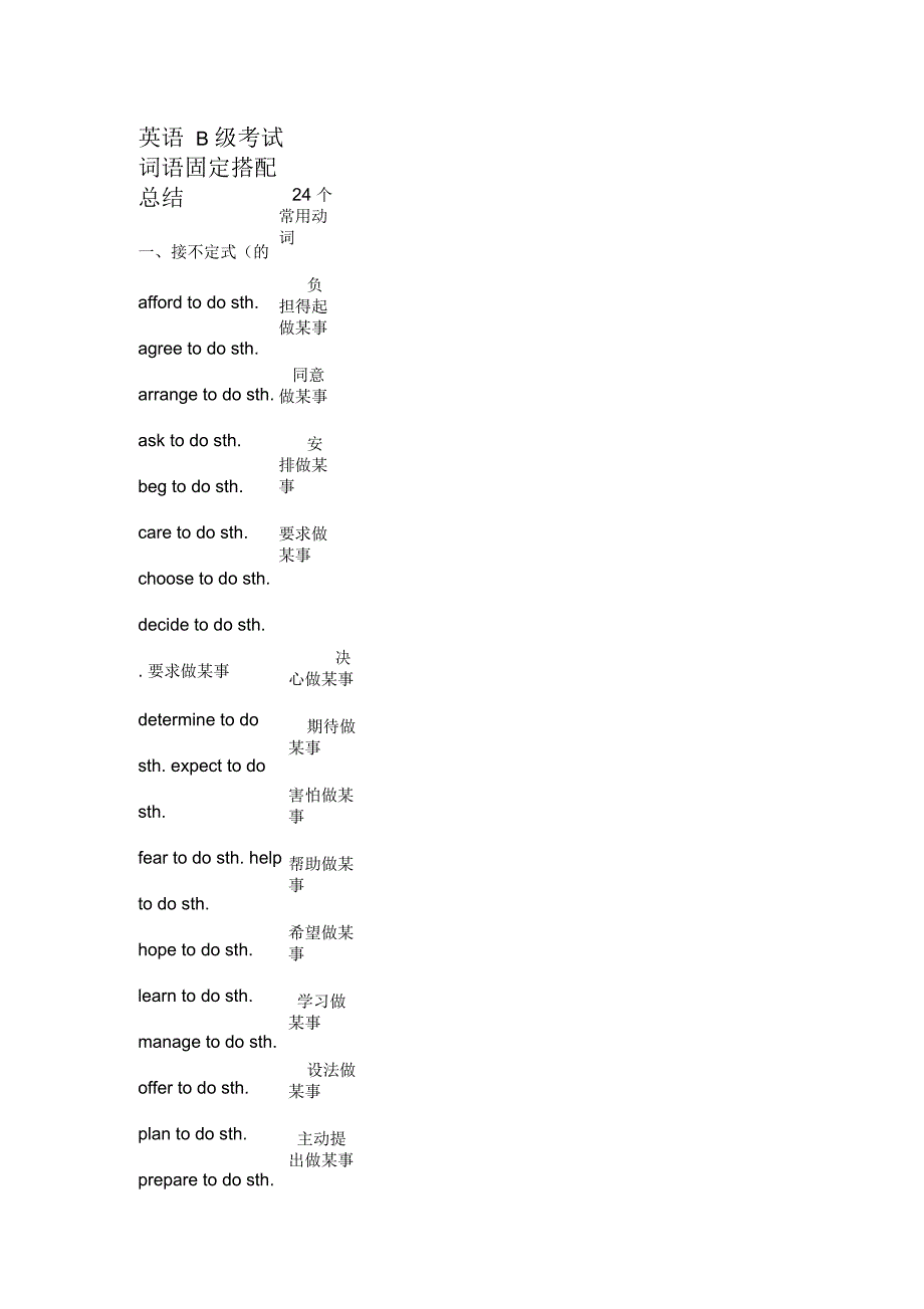 英语B级考试词语固定搭配总结_第1页