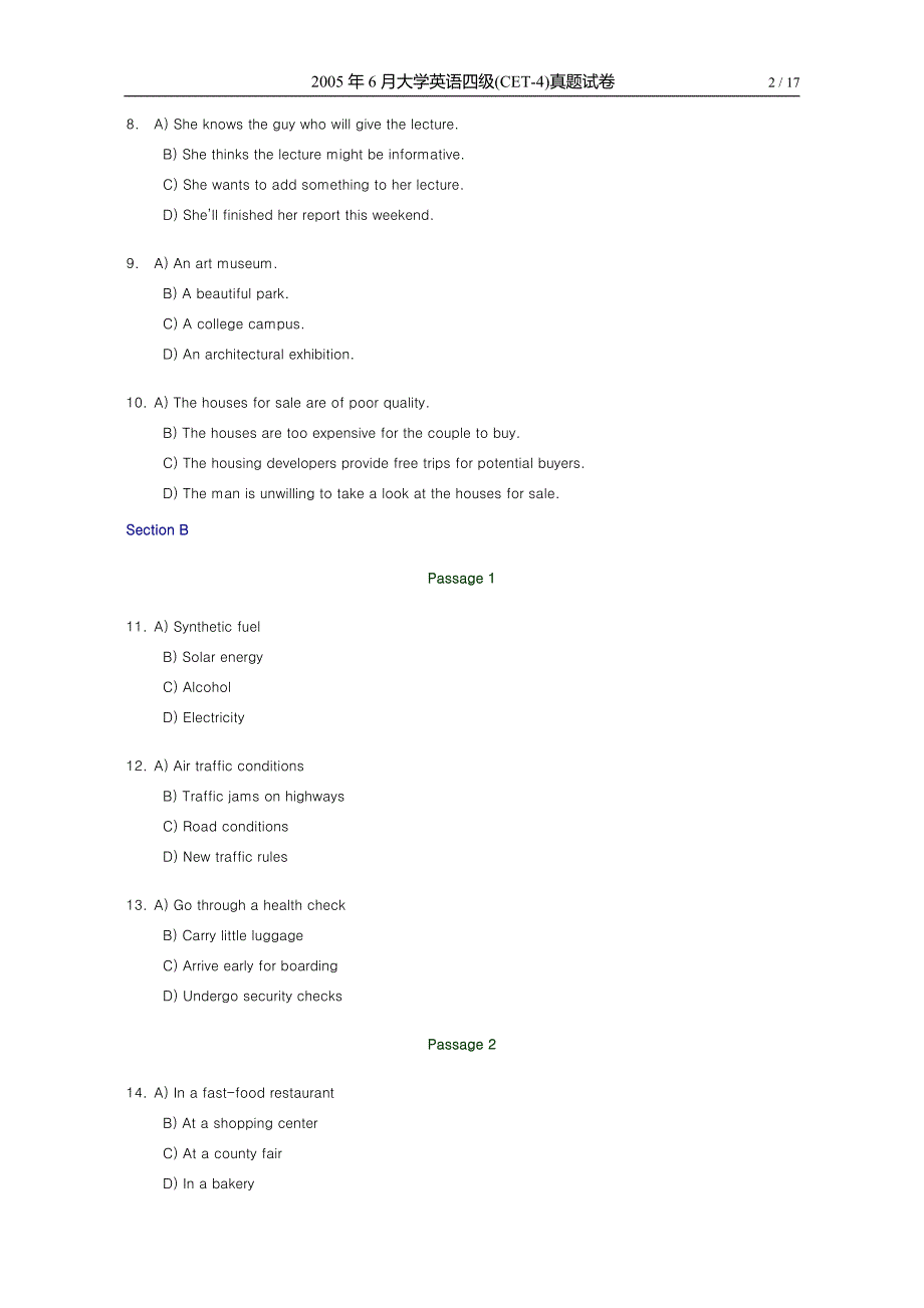 2005年6月大学英语四级(CET-4)真题试卷_第2页