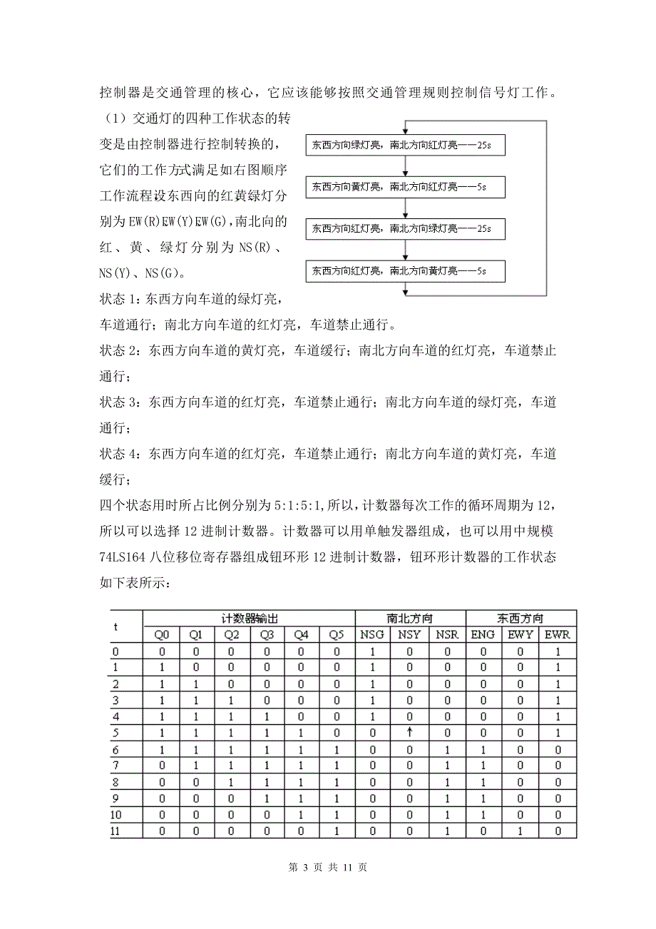 数字电子技术课程设计实验报告交通信号灯控制电路设计_第3页