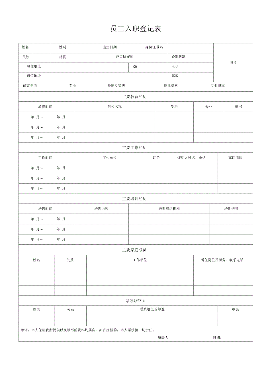 《员工入职登记表》经典范本(2)_第1页