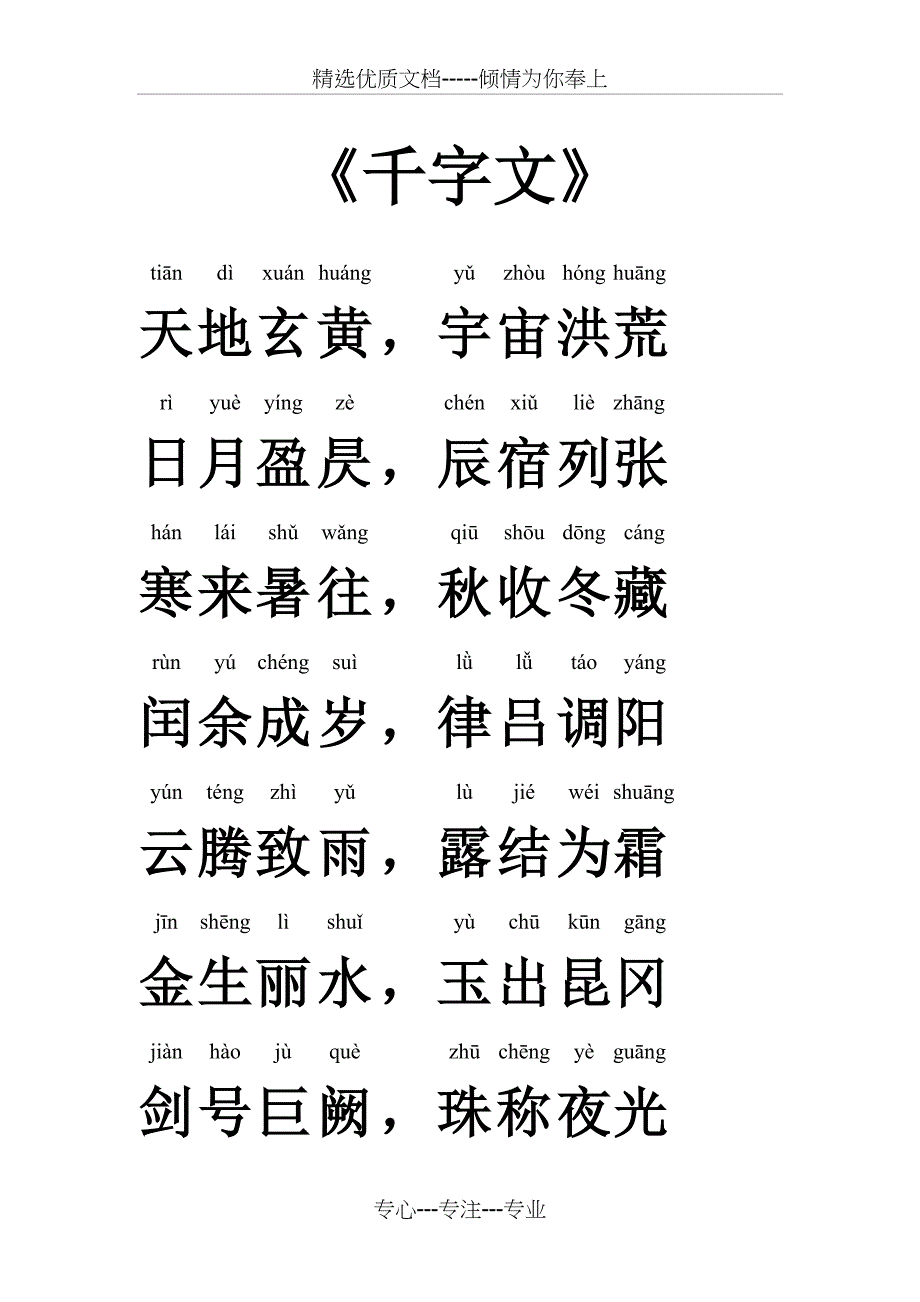 千字文全文带拼音——完美打印版(共16页)_第1页