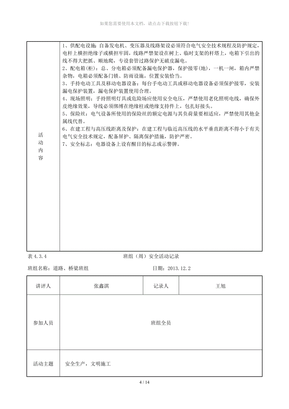 班组周安全活动记录_第4页