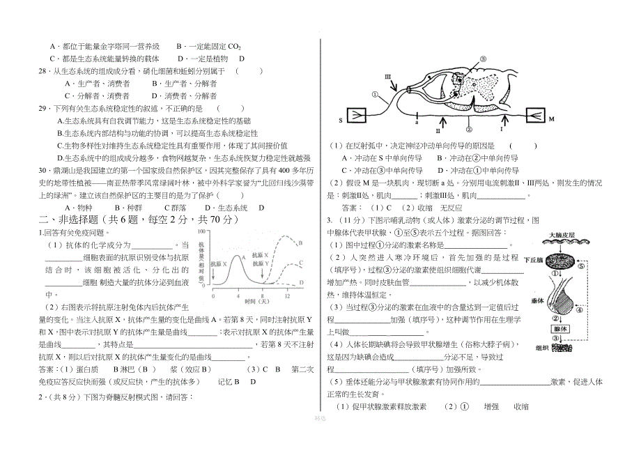 高中生物必修三期末考试题_第3页