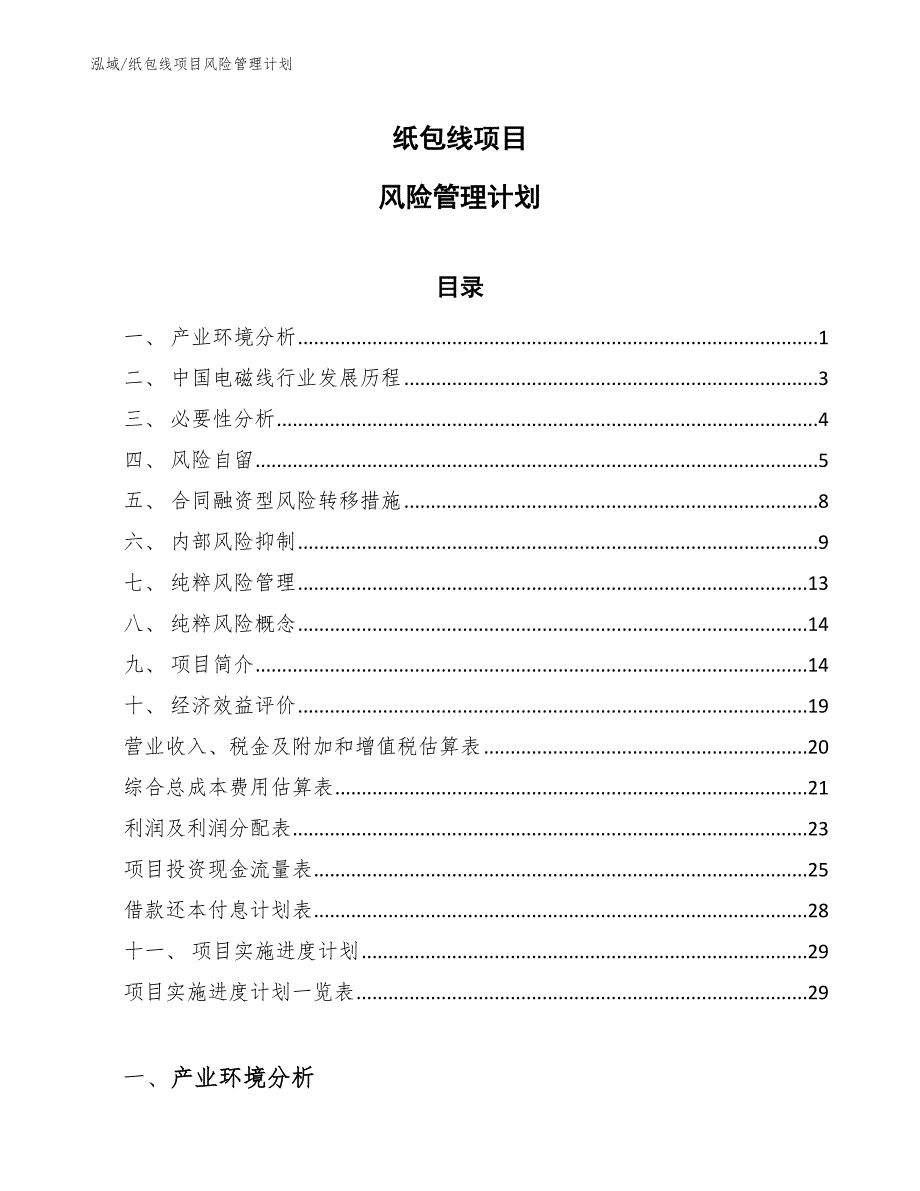 纸包线项目风险管理计划（范文）_第1页