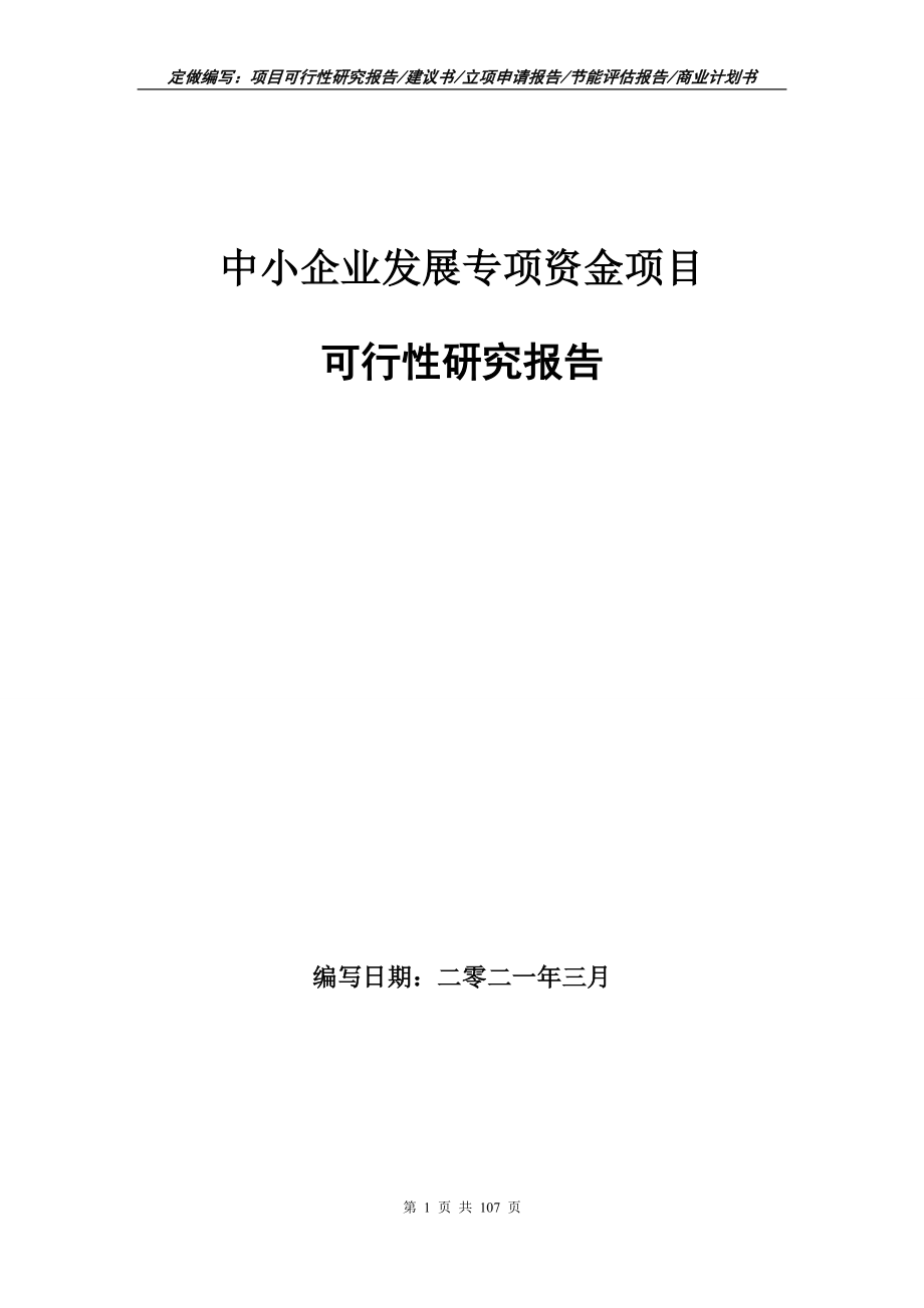 中小企业发展专项资金项目可行性研究报告写作范本_第1页