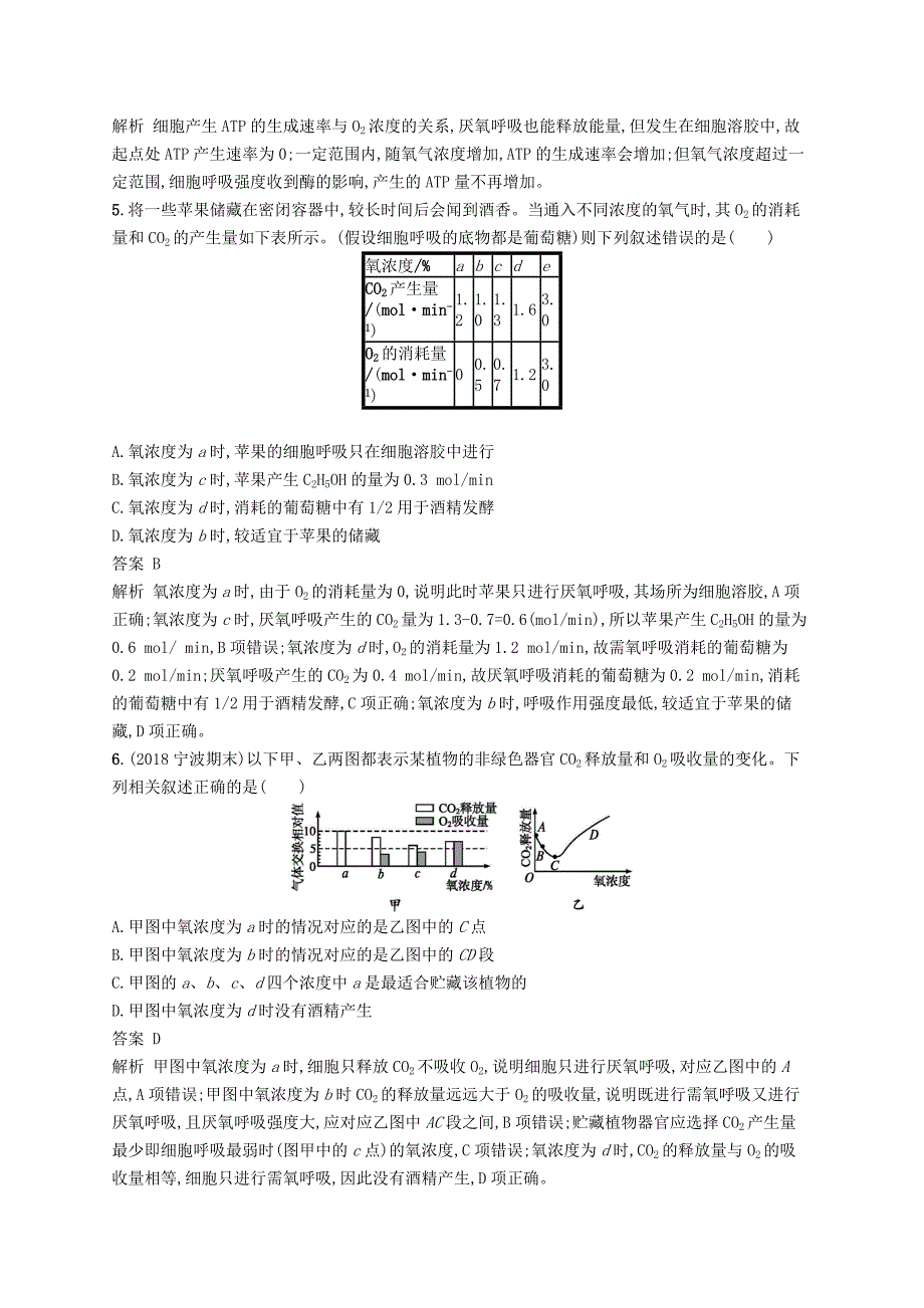 浙江鸭2019高考生物二轮复习第二部分细胞的代谢专题训练4细胞呼吸_第2页