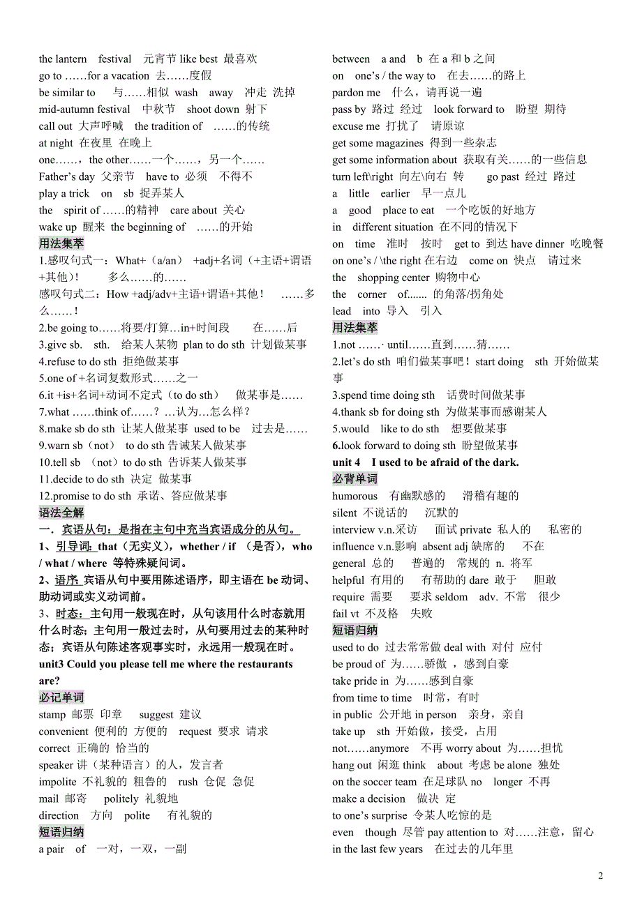 2015新目标英语九年级各单元知识点归纳期末复习_第2页