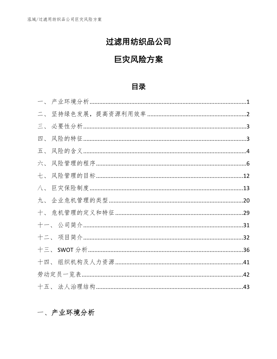 过滤用纺织品公司巨灾风险方案_第1页