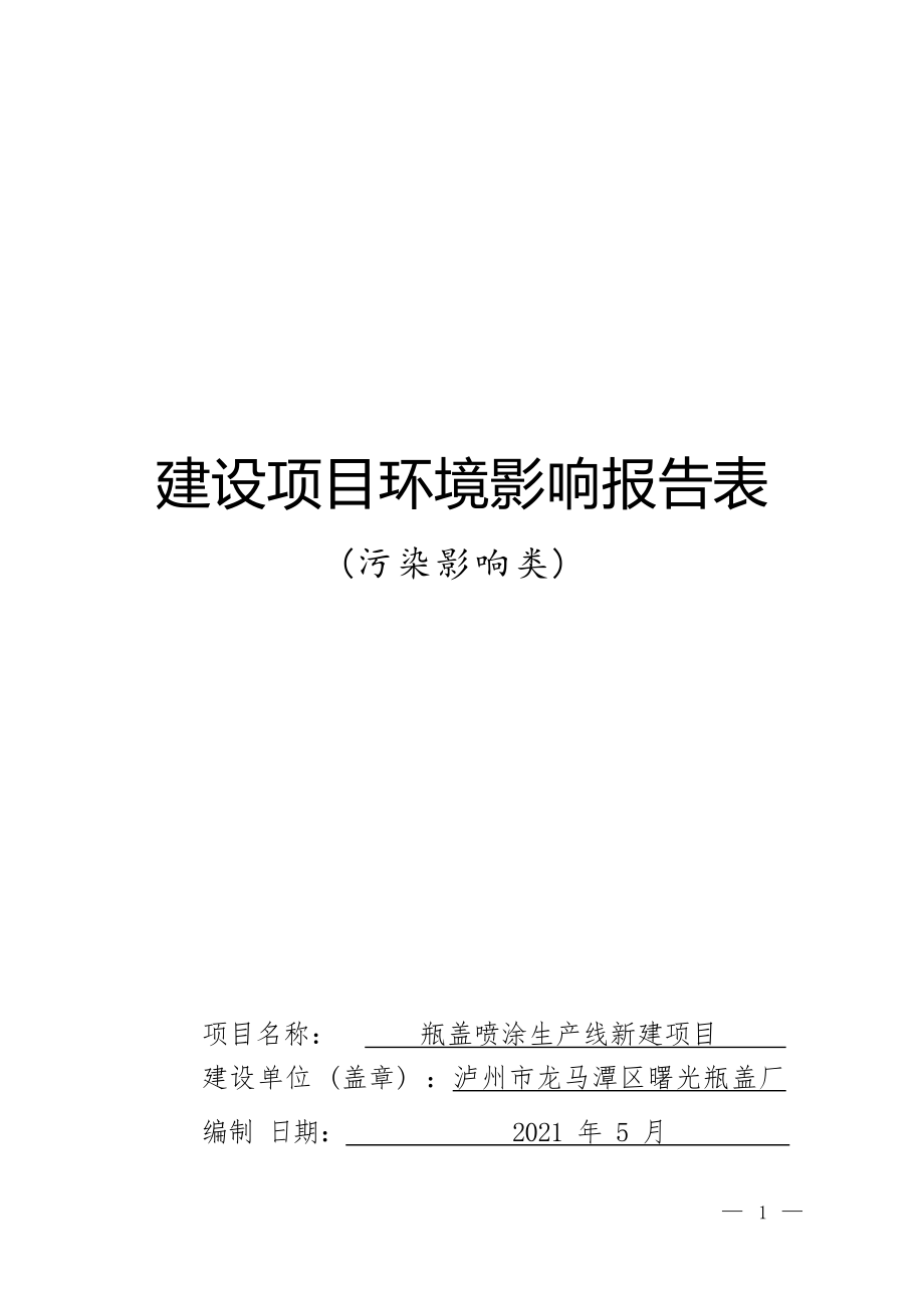 泸州市龙马潭区曙光瓶盖厂瓶盖喷涂生产线新建项目环境影响报告.docx_第1页