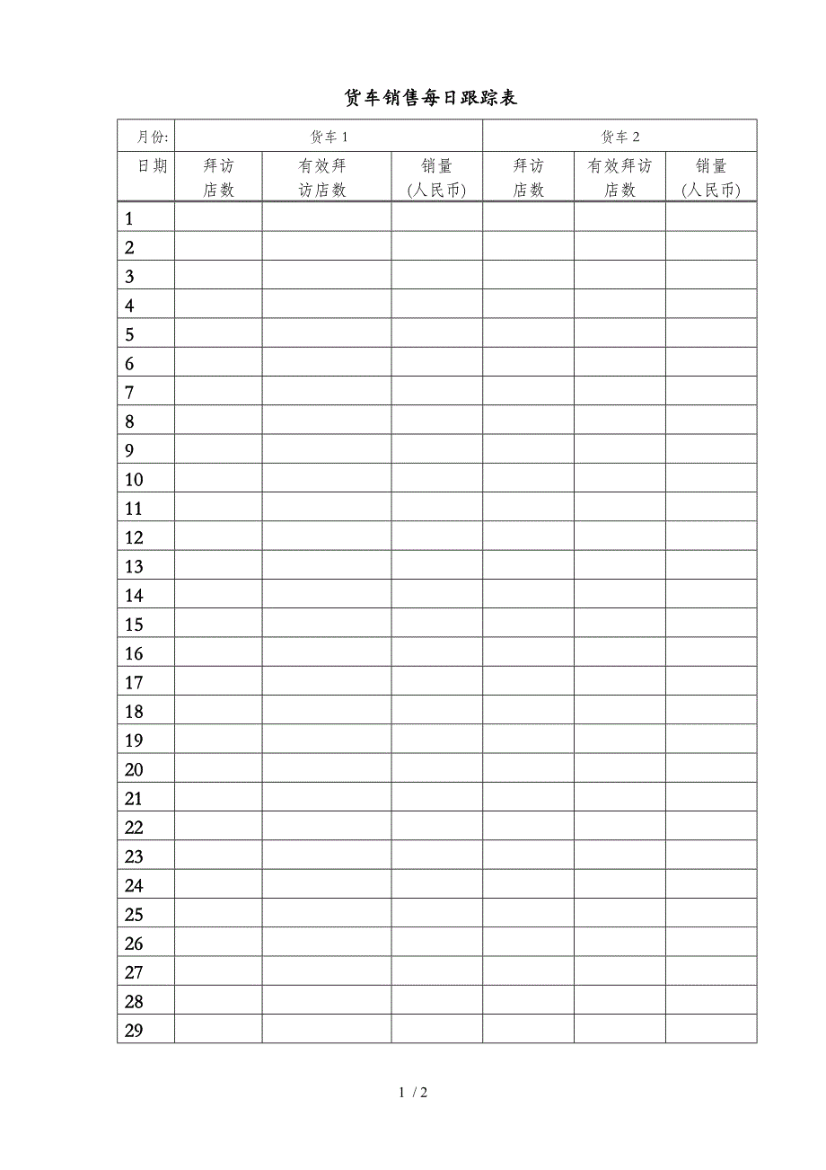 货车销售每日跟踪表(doc 2页)_第1页
