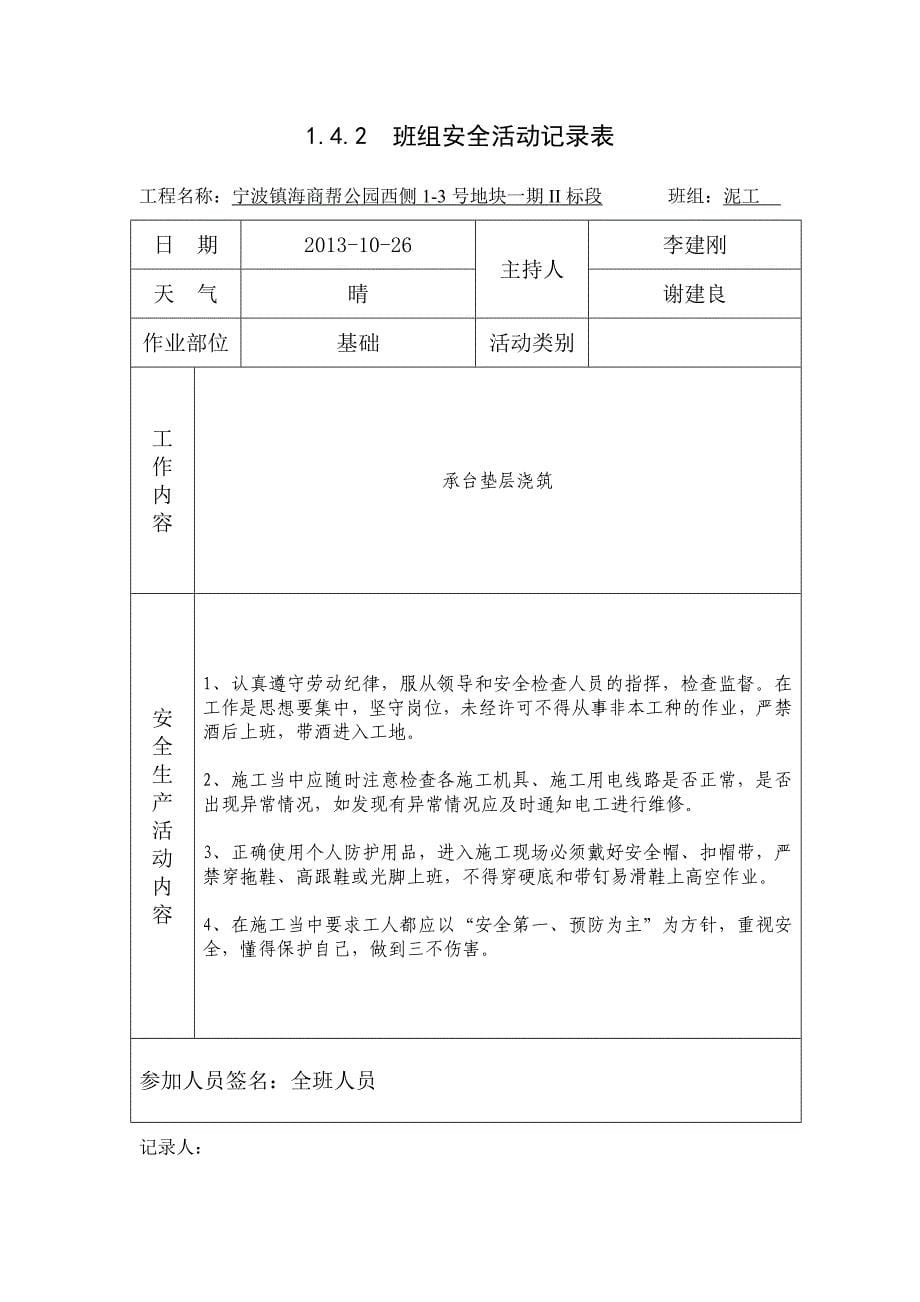 精品资料2022年收藏泥工班组班组安全活动记录表_第5页