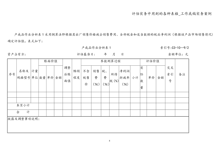 评估实务中用到的各种表格-工作底稿实务案例.doc_第4页