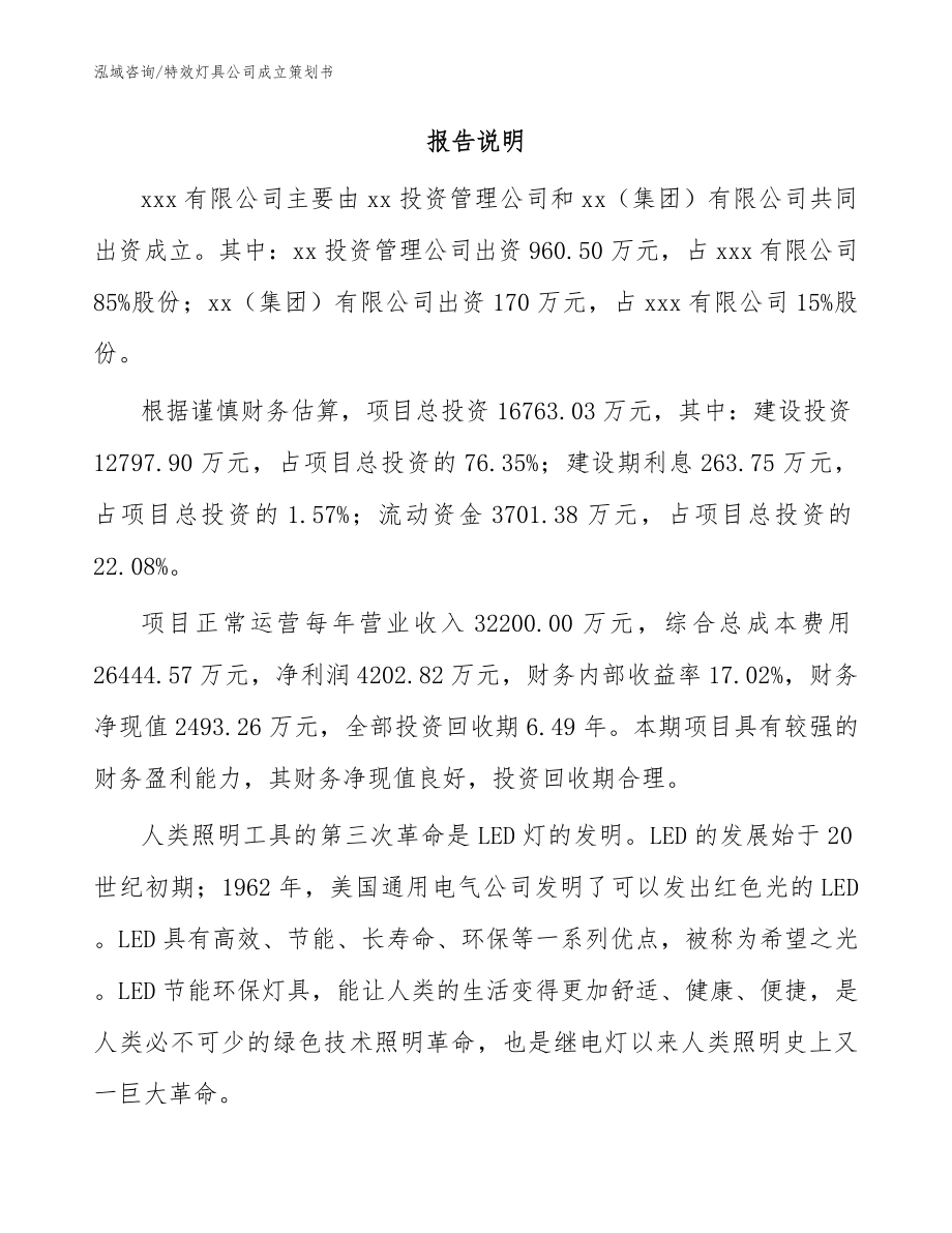 特效灯具公司成立策划书_模板范本_第2页