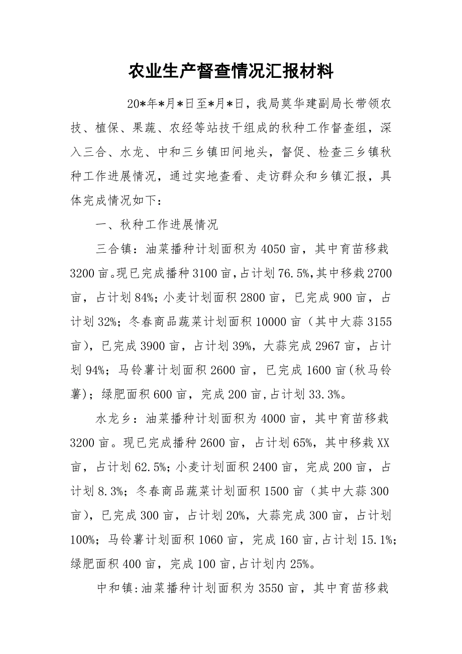 农业生产督查情况汇报材料.docx_第1页