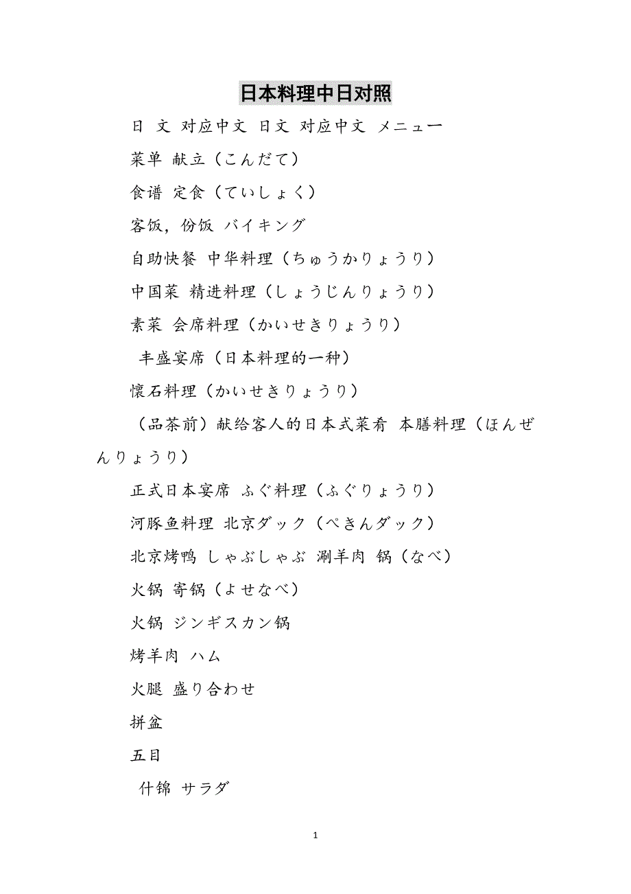 2023年日本料理中日对照.doc_第1页