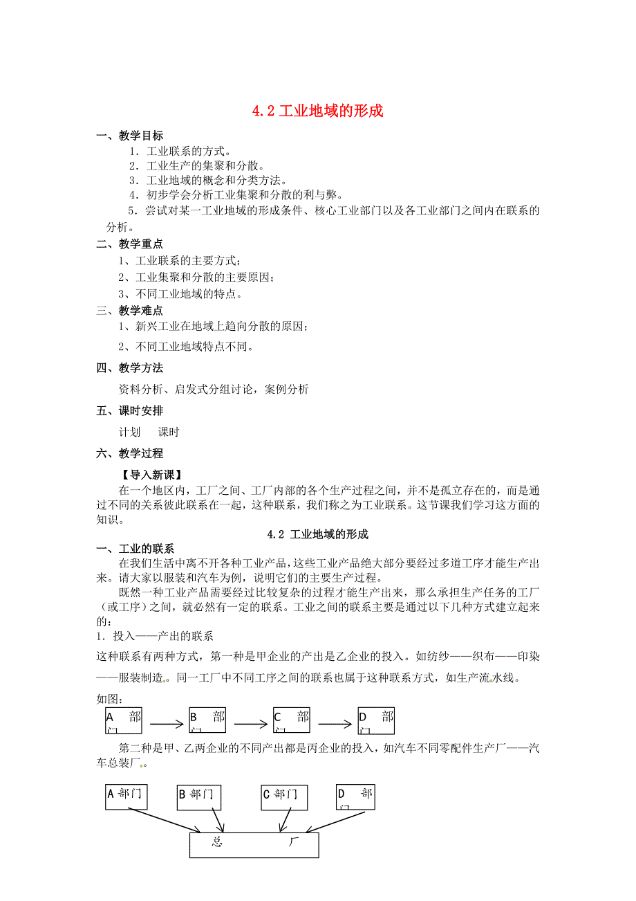 江苏省江阴市成化高级中学高中地理 4.2工业地域的形成教案 新人教版必修2_第1页