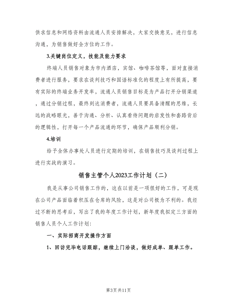 销售主管个人2023工作计划（4篇）_第3页