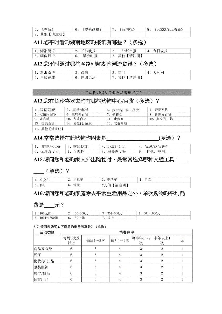 广州市场调查公司广州策智市场调研公司星沙万象汇商业项目品牌知名度研究问卷模板_第5页