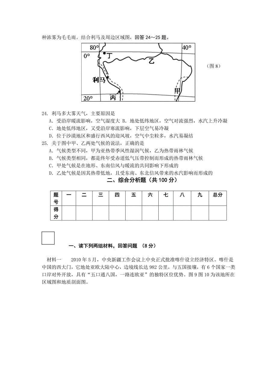 静安区2010学年度第一学期高三学科测试地理试卷.doc_第5页