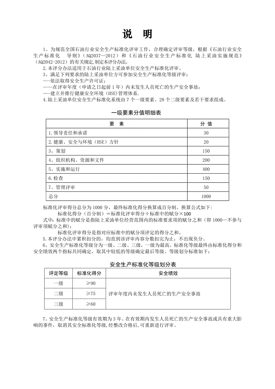 石油行业陆上采油安全生产标准化评分办法_第1页
