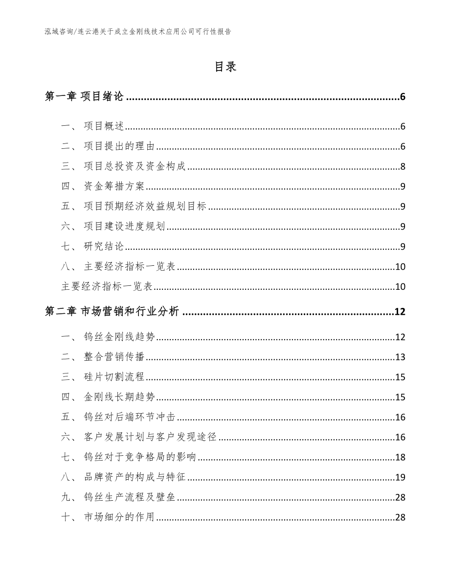 连云港关于成立金刚线技术应用公司可行性报告范文模板_第1页