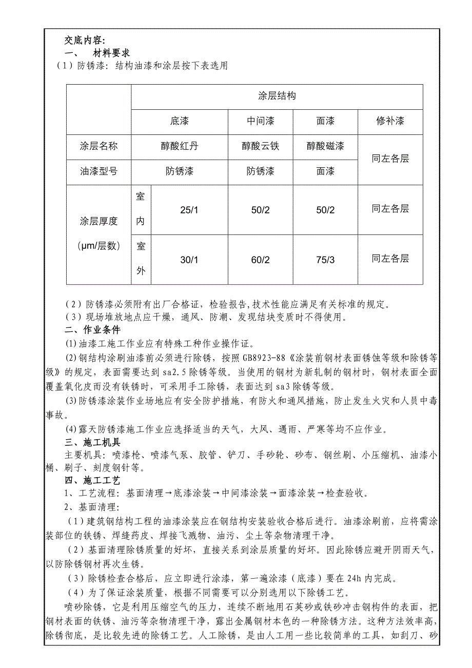钢结构夹层防锈漆粉刷的施工技术交底_第1页