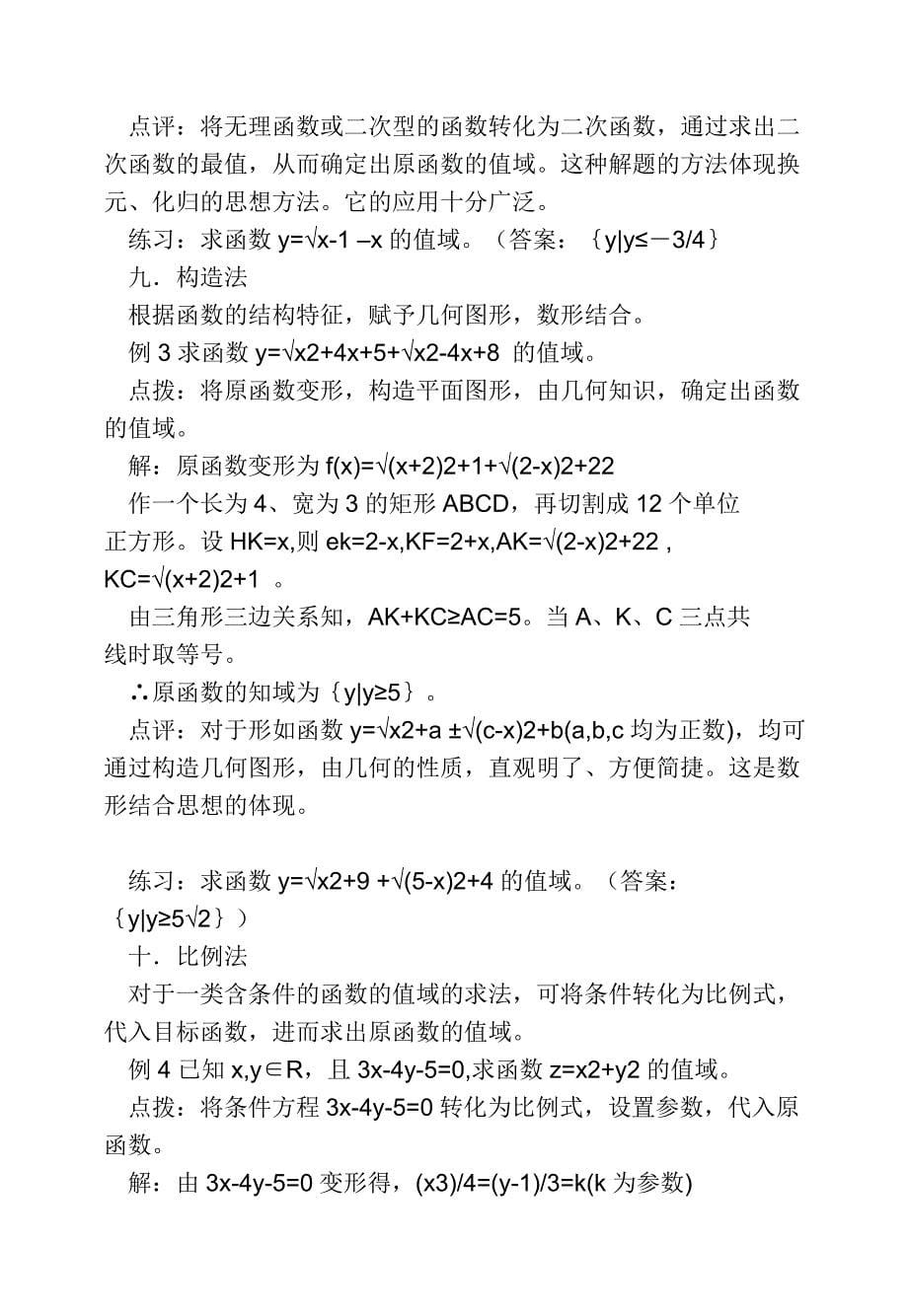 高考函数值域及最值的方法及例题,训练题.doc_第5页