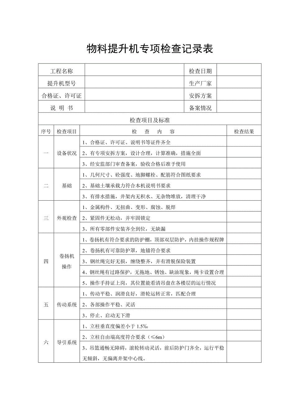 物料提升机专项检查记录表.doc_第1页