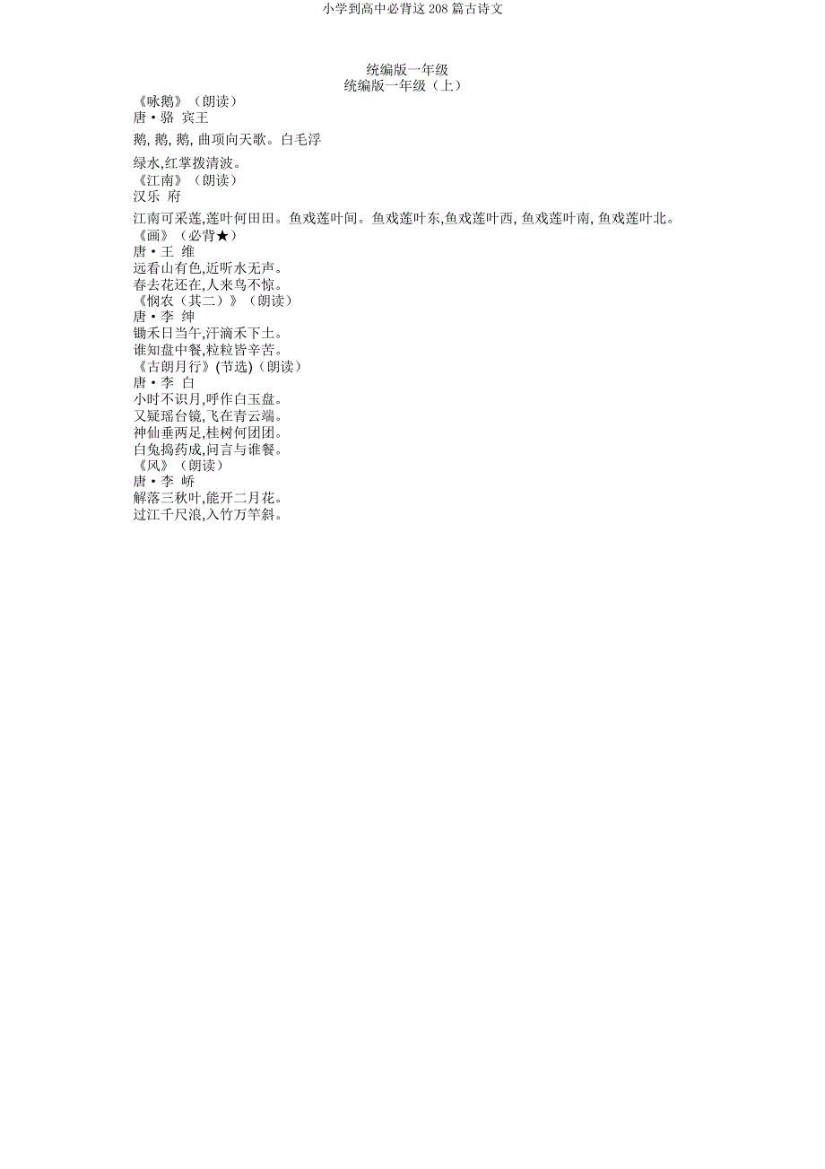 小学到高中必背这208篇古诗文.doc_第1页