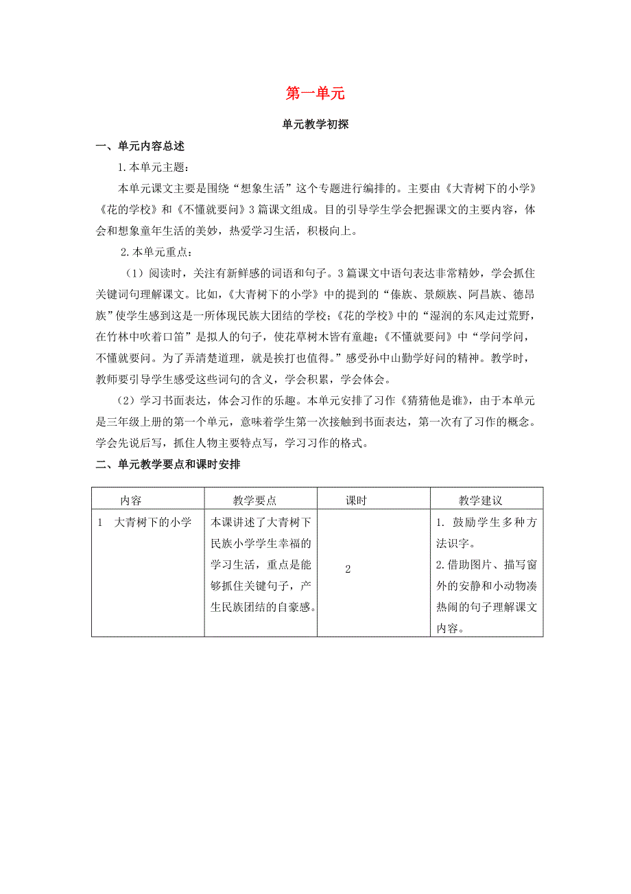 三年级语文上册 第一单元 教学初探教材分析 新人教版 素材_第1页